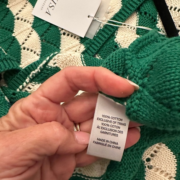 Misa Los Angeles Emerald and White Cardigan with Zigzag Pattern - Picture 7 of 8